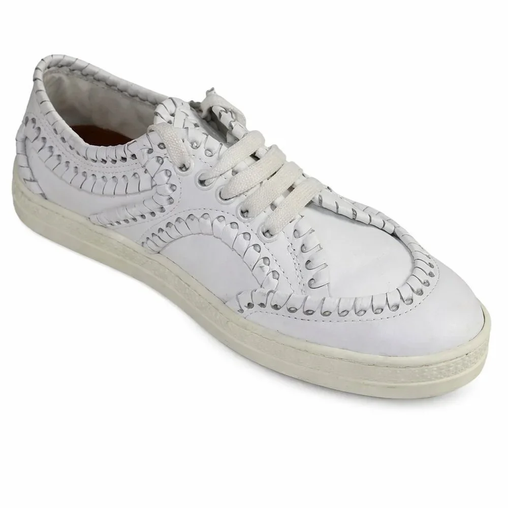 Alaia Tacco White Leather Bold Overcast Accent Stitch Lace-Up, Size 36 (US 6)